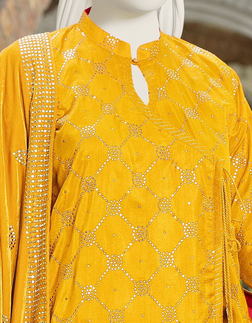 YELLOW RAW SILK 3PC STITCHED | JJPW-W-JW-US-21-1749 FB/PAISLEY - Image 2