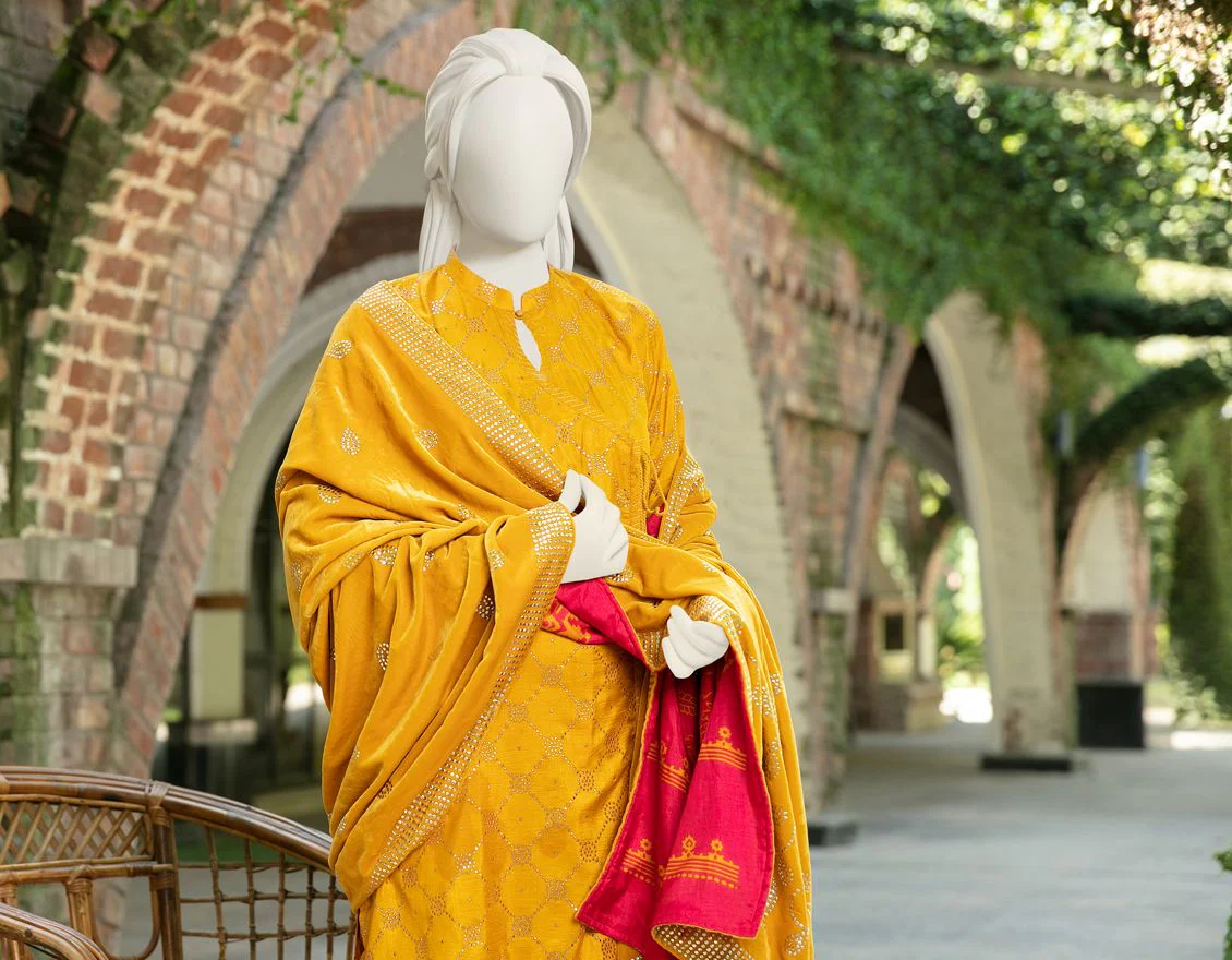 YELLOW RAW SILK 3PC STITCHED | JJPW-W-JW-US-21-1749 FB/PAISLEY - Image 3