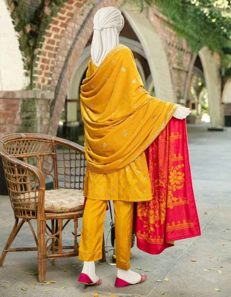 YELLOW RAW SILK 3PC STITCHED | JJPW-W-JW-US-21-1749 FB/PAISLEY - Image 4