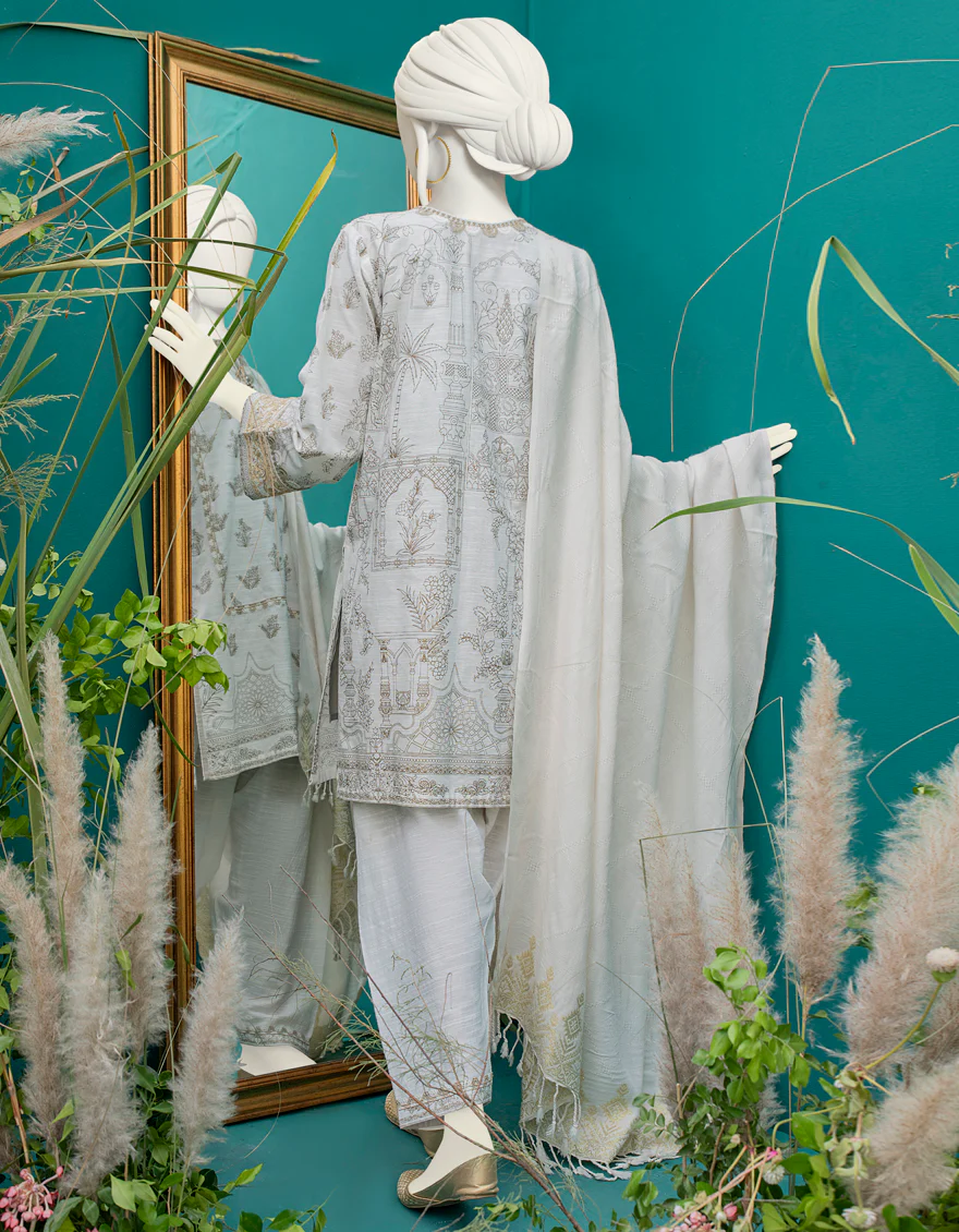 WHITE KHADDAR 3PC STITCHED | JJPW-W-JW-US-22-1704 FB/SIYAH - Image 2