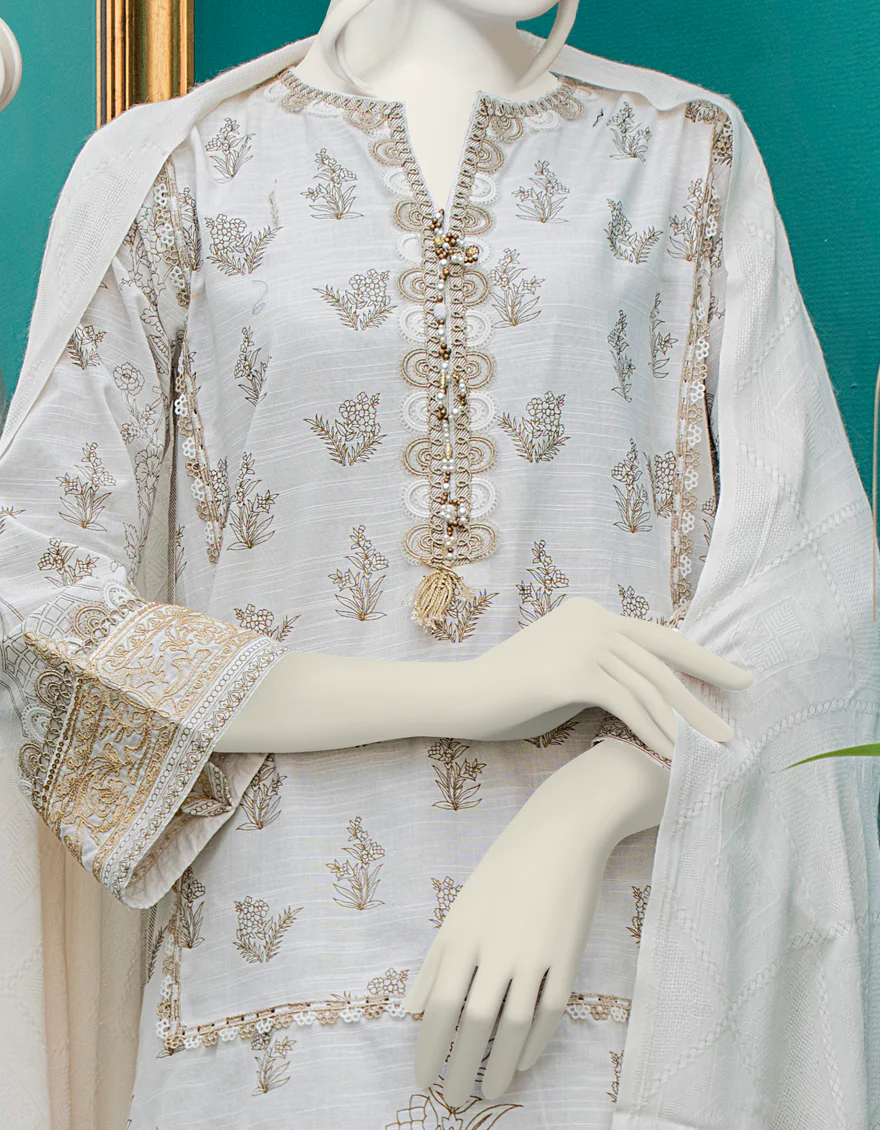 WHITE KHADDAR 3PC STITCHED | JJPW-W-JW-US-22-1704 FB/SIYAH - Image 3