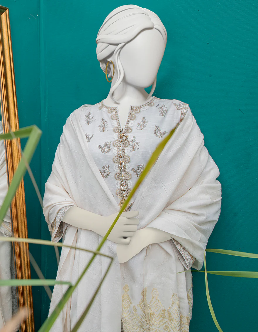 WHITE KHADDAR 3PC STITCHED | JJPW-W-JW-US-22-1704 FB/SIYAH - Image 4