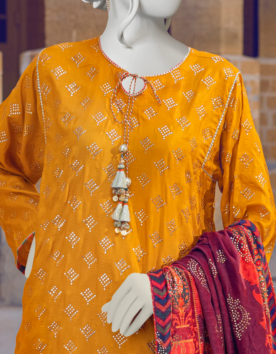 OCHER RAW SILK 3PC STITCHED | JJPW-W-JW-US-22-1710 FB/RP-026 JH-196 - Image 2