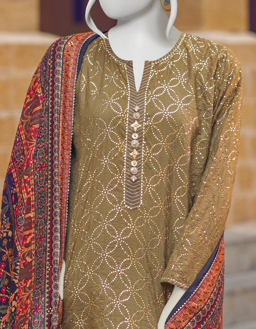 MEHNDI GREEN RAW SILK 3PC STITCHED | JJPW-W-JW-US-22-1712 FB/RP-026 JH-198 - Image 2