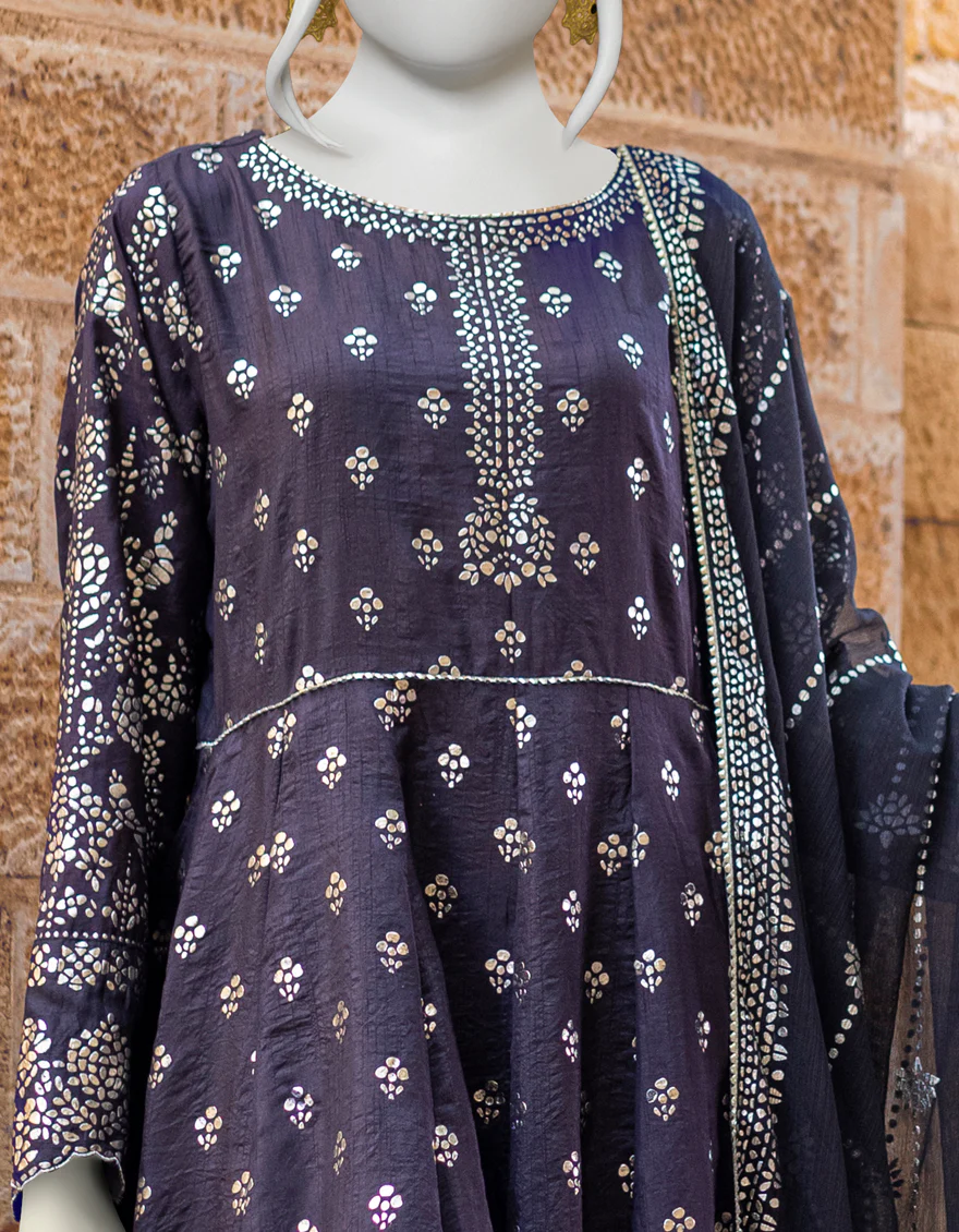 BLACK RAW SILK 3PC STITCHED | JJPW-W-JW-US-22-1713 FB/HF-153-397 - Image 2