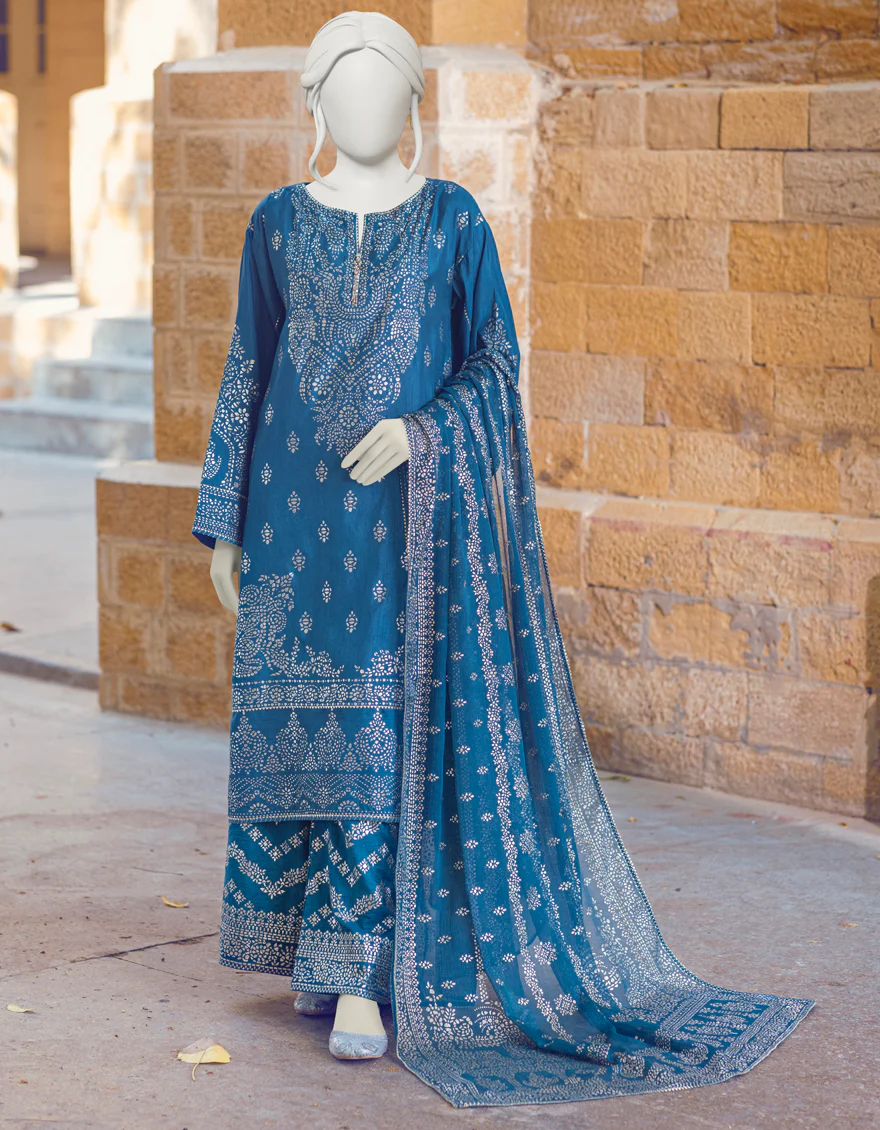 TEAL RAW SILK 3PC STITCHED | JJPW-W-JW-US-22-1714 FB/RP-026JH193