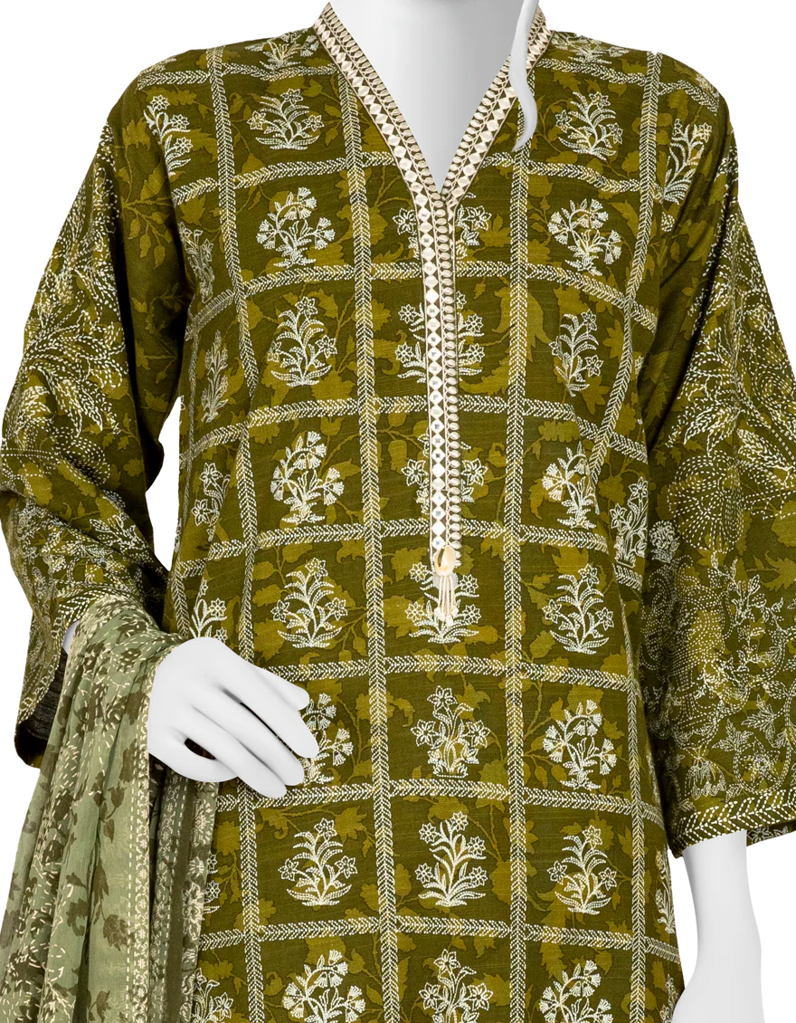 GREEN KHADDAR 3PC STITCHED | JJPW-W-JW-US-22-1743 FB/THIRMA - Image 3