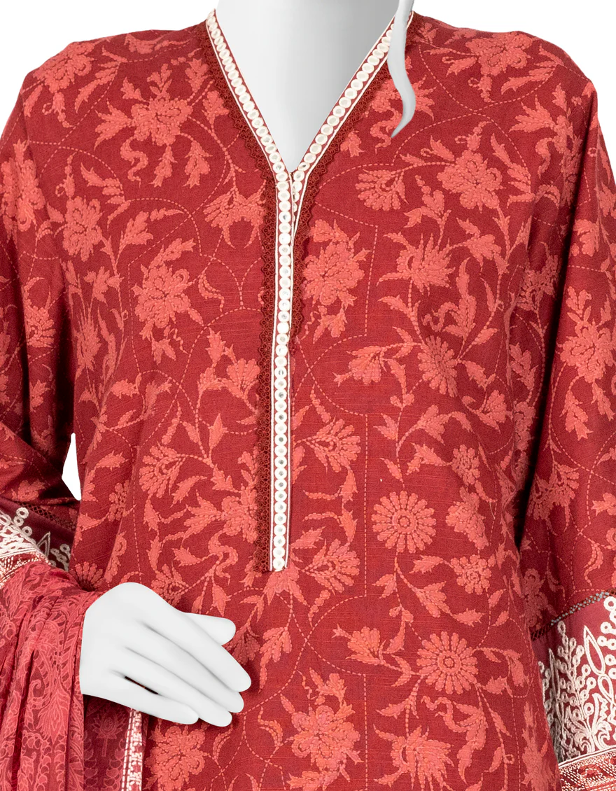 MAROON KHADDAR 3PC STITCHED | JJPW-W-JW-US-22-1744 FB/CHANDERI - Image 3