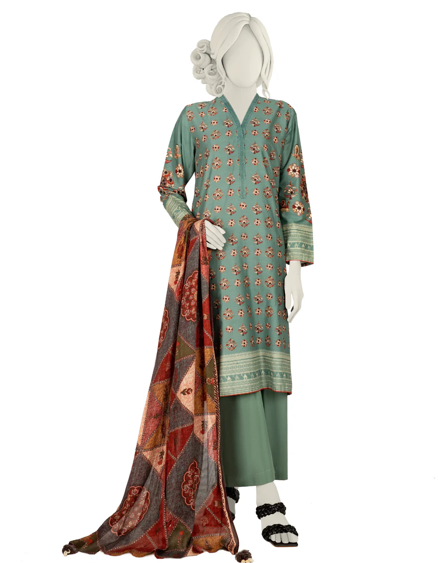 GREEN CAMBRIC 3PC STITCHED | JJPW-W-JW-US-22-1761 FB/SHEESHAKARI
