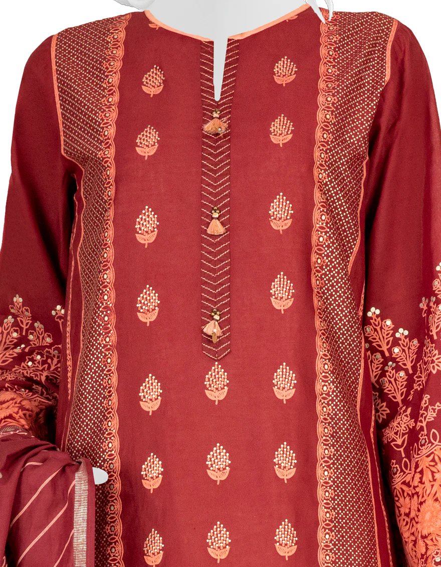 MAROON CAMBRIC 3PC STITCHED | JJPW-W-JW-US-22-1764 FB/BLOSSOM - Image 3