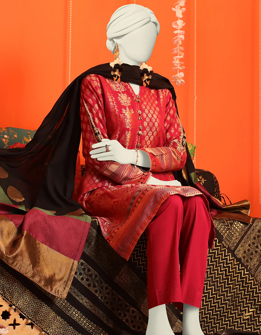 MAROON JACQUARD 3PC STITCHED | JJPW-W-JW-US-23-1720 FB/TRADITIONAL MOTIFS-1 - Image 2