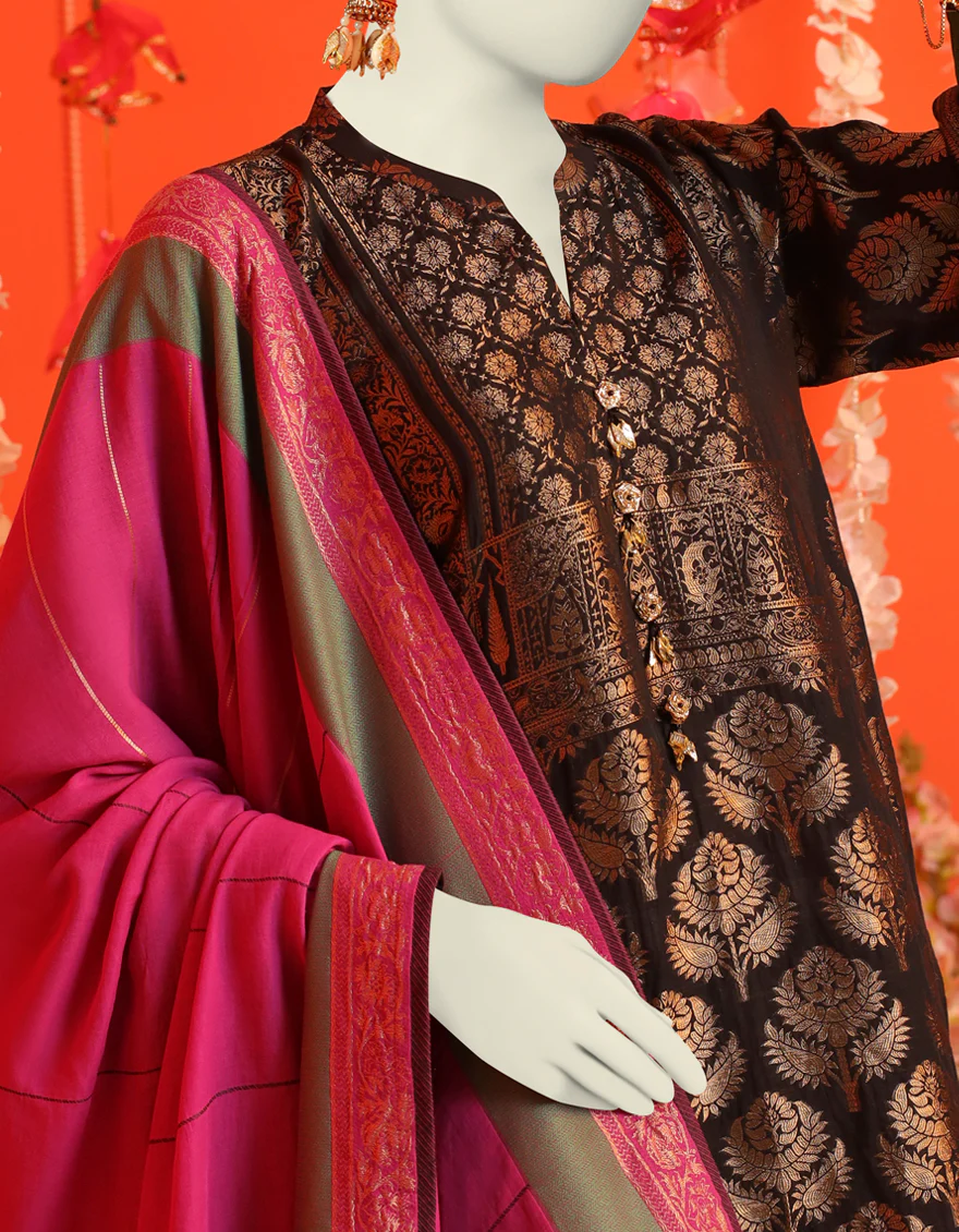 BLACK JACQUARD 3PC STITCHED | JJPW-W-JW-US-23-1721 FB/TRADITIONAL MOTIFS-2 - Image 2
