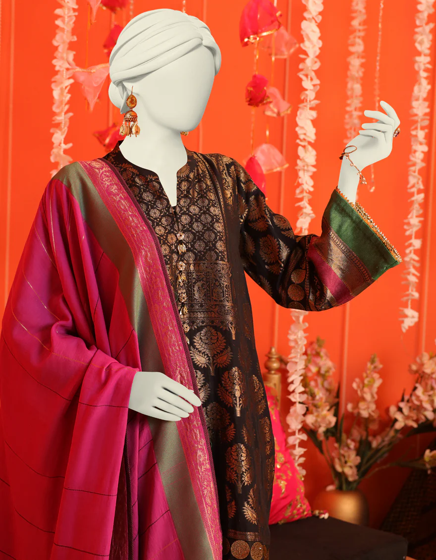 BLACK JACQUARD 3PC STITCHED | JJPW-W-JW-US-23-1721 FB/TRADITIONAL MOTIFS-2 - Image 3