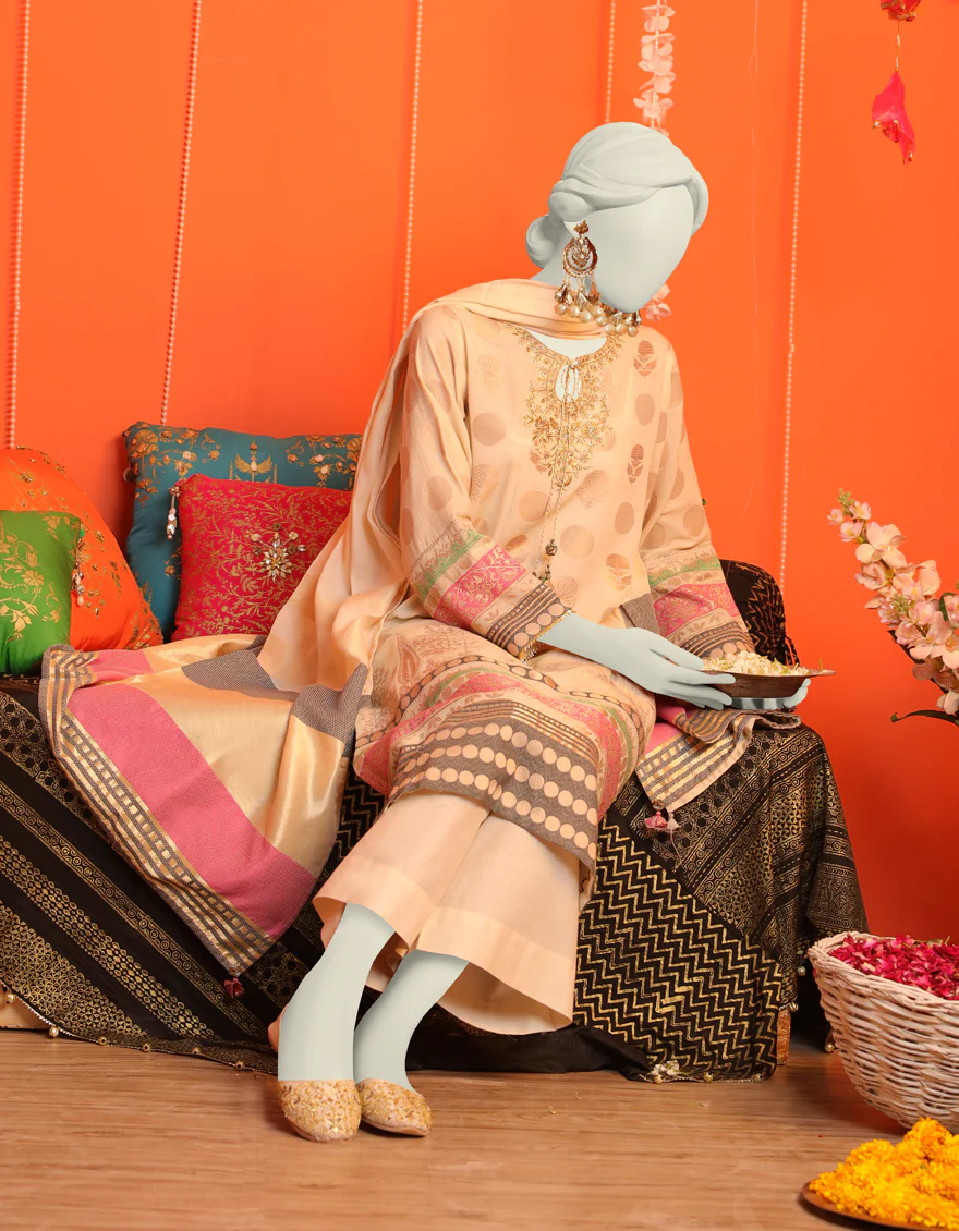 BEIGE JACQUARD 3PC STITCHED | JJPW-W-JW-US-23-1722 FB/TRADITIONAL MOTIFS-3 - Image 2