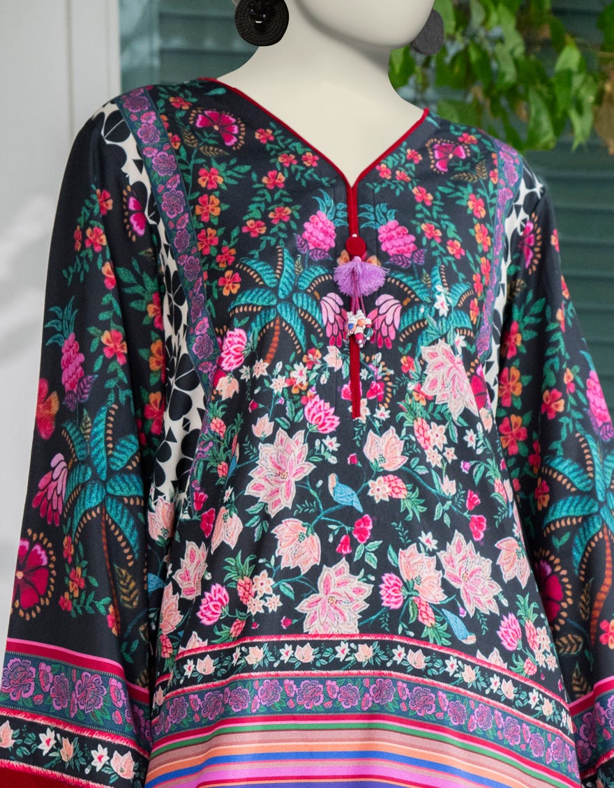 BLACK SILK 2PC STITCHED | JJPW-W-JW2-24-2022 FB/VINTAGE FLORAL-01 - Image 2