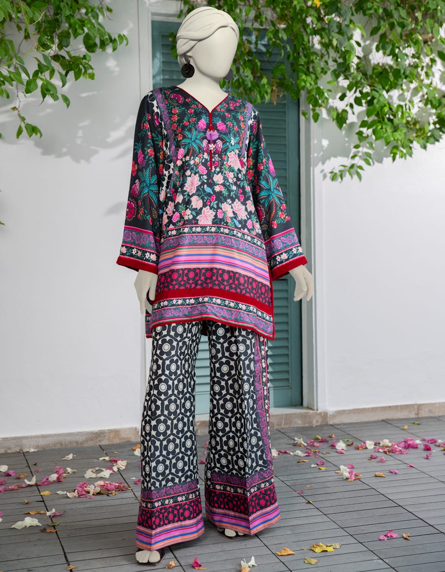 BLACK SILK 2PC STITCHED | JJPW-W-JW2-24-2022 FB/VINTAGE FLORAL-01 - Image 3