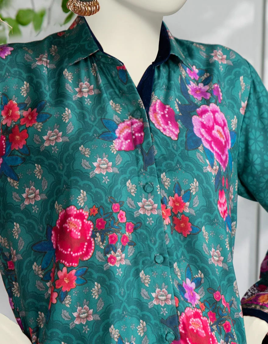 GREEN SILK 2PC STITCHED | JJPW-W-JW2-24-2024 FB/VINTAGE FLORAL-03 - Image 3