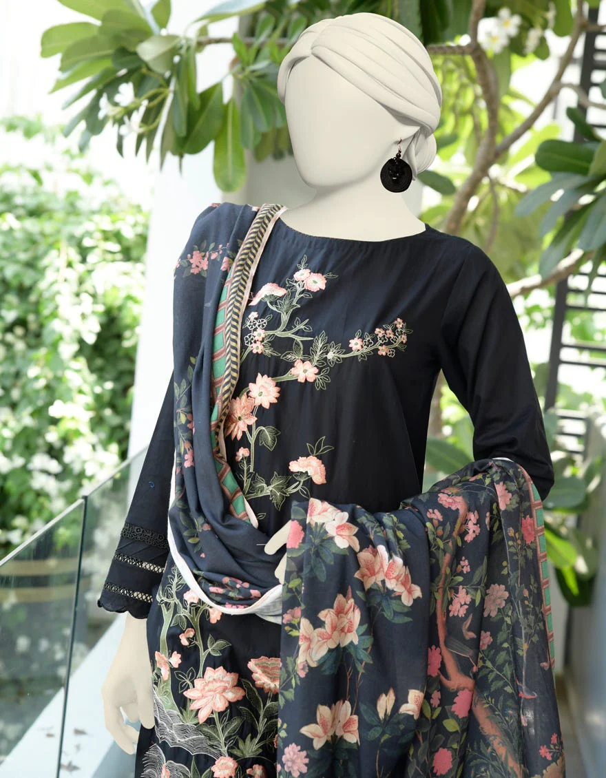 BLACK CAMBRIC 2PC STITCHED | JJPW-W-JW2-24-7022 FB/CHINOSERIE-3 - Image 3