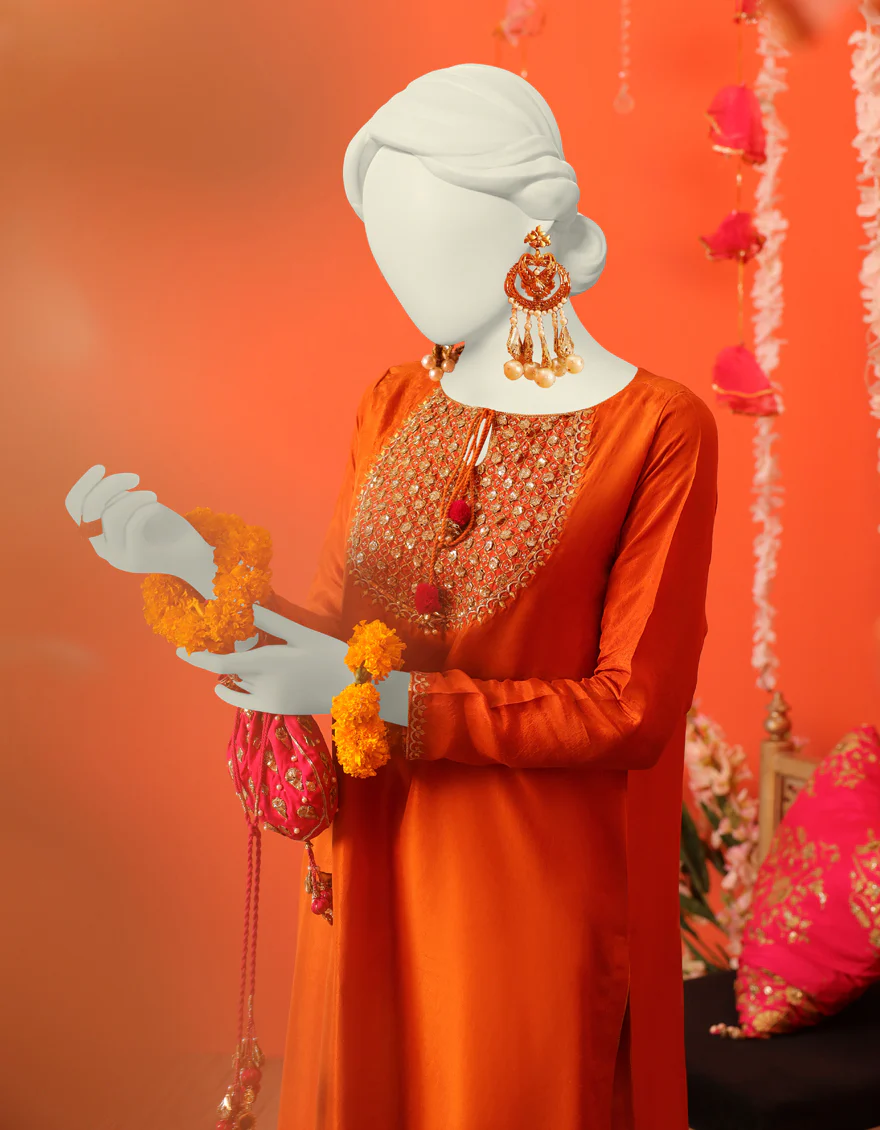 RUST ORANGE RAW SILK 2PC STITCHED | JJPW-W-JW2-US-23-2024 FB/GOTTA VINTAGE-6 - Image 2