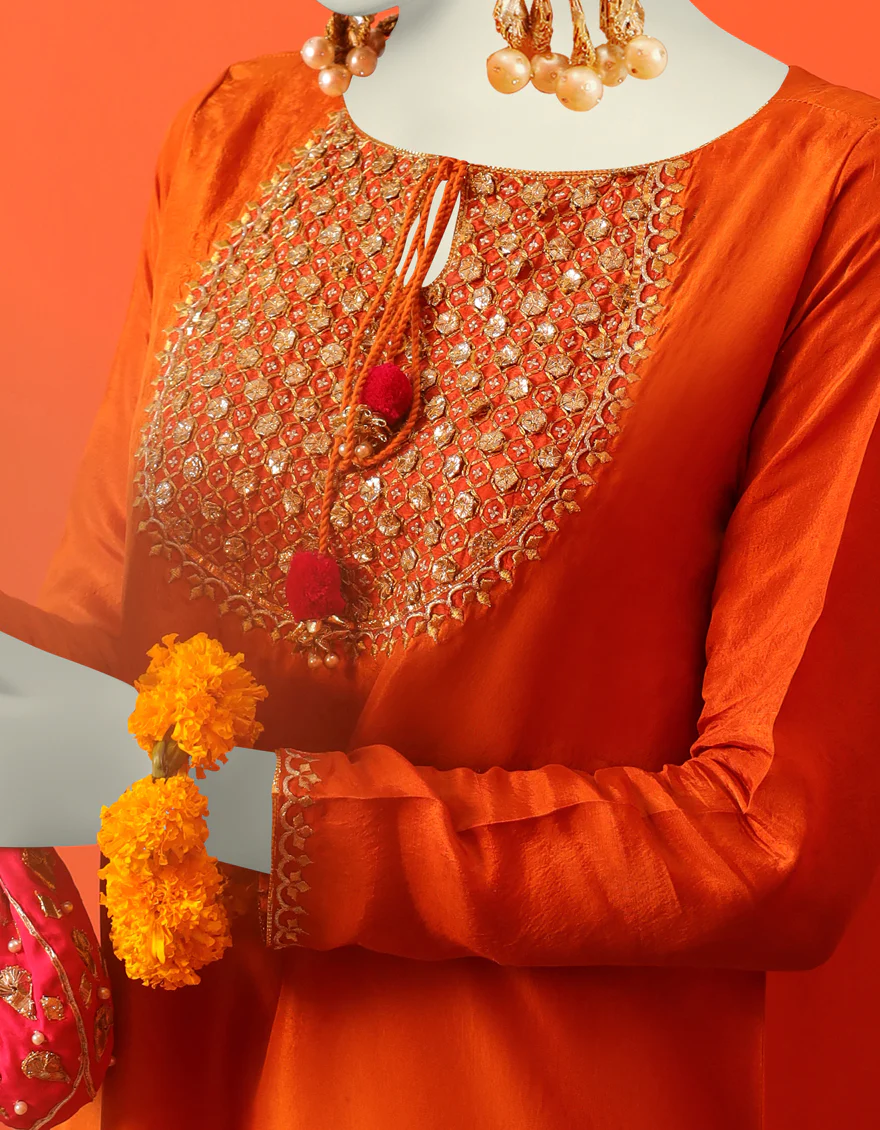 RUST ORANGE RAW SILK 2PC STITCHED | JJPW-W-JW2-US-23-2024 FB/GOTTA VINTAGE-6 - Image 3