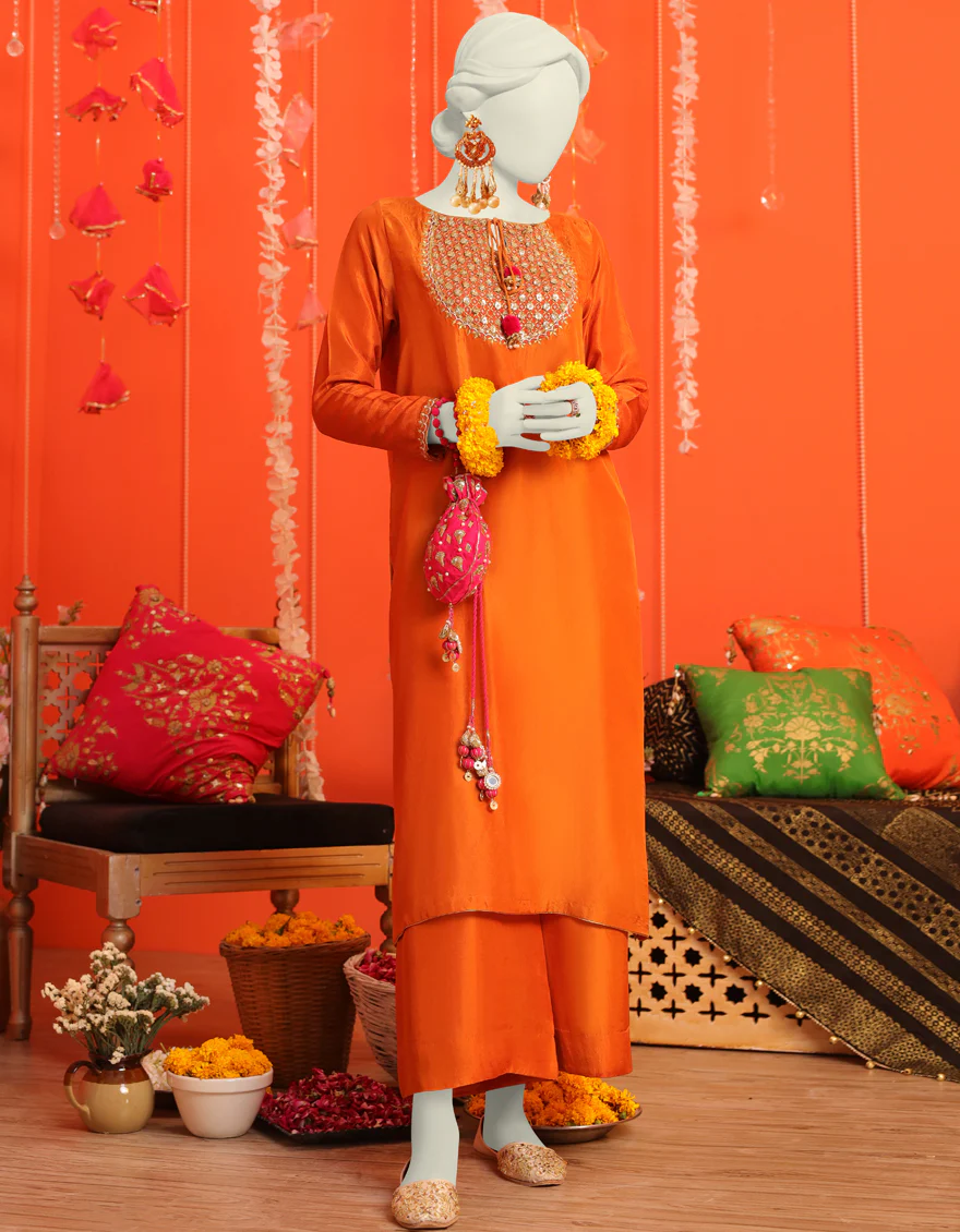 RUST ORANGE RAW SILK 2PC STITCHED | JJPW-W-JW2-US-23-2024 FB/GOTTA VINTAGE-6 - Image 4