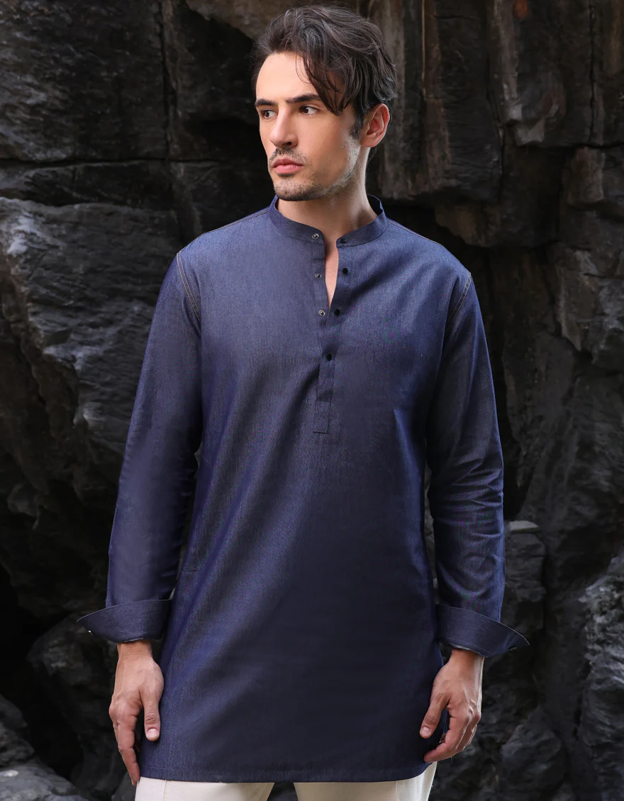 DENIM BLUE BLENDED SHORT KURTA | JJSHK-A-47413/S25/JJ - Image 2