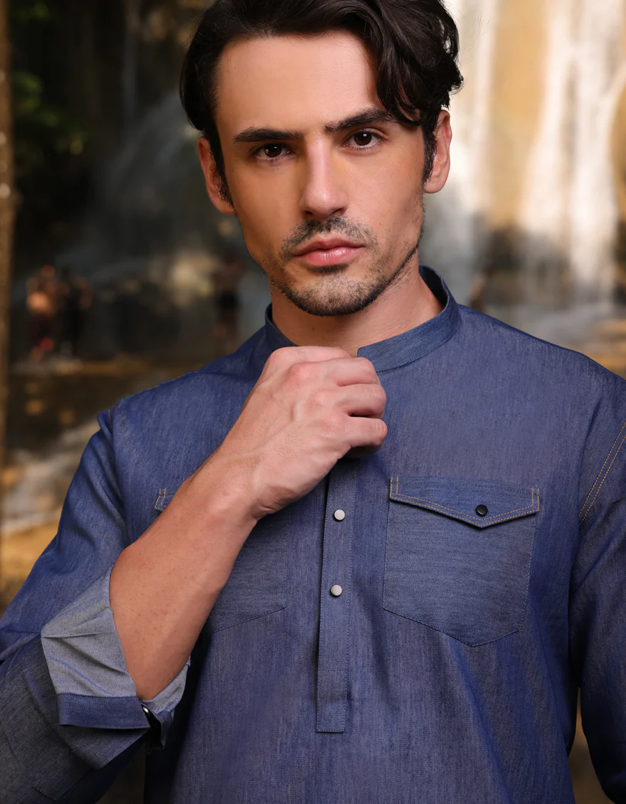 DENIM BLUE BLENDED SHORT KURTA | JJSHK-A-47415/S25/JJ - Image 2