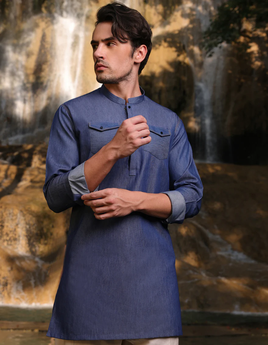 DENIM BLUE BLENDED SHORT KURTA | JJSHK-A-47415/S25/JJ - Image 3