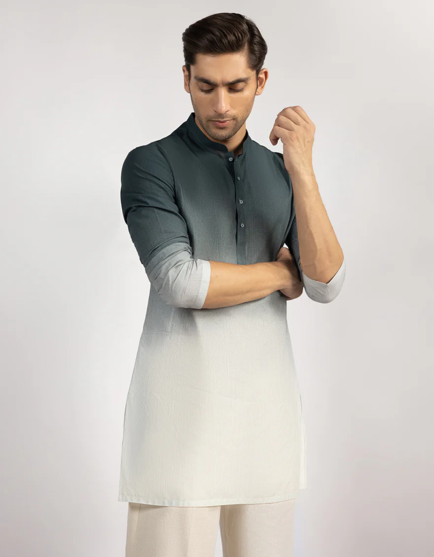 GREEN COTTON SHORT KURTA | JJSHK-S-47536/S25/JJ10100-PN - Image 2
