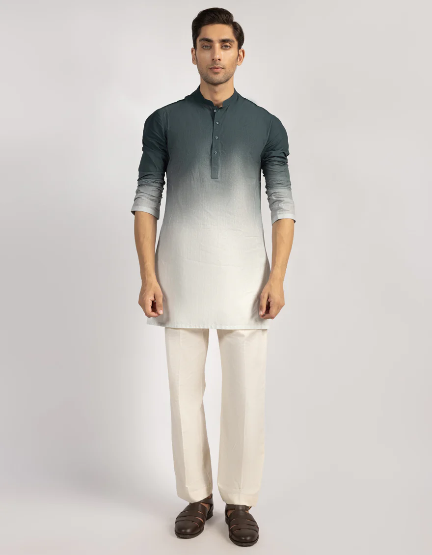 GREEN COTTON SHORT KURTA | JJSHK-S-47536/S25/JJ10100-PN - Image 3