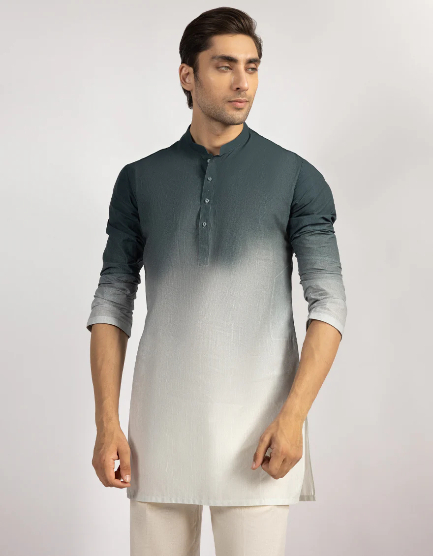 GREEN COTTON SHORT KURTA | JJSHK-S-47536/S25/JJ10100-PN - Image 4