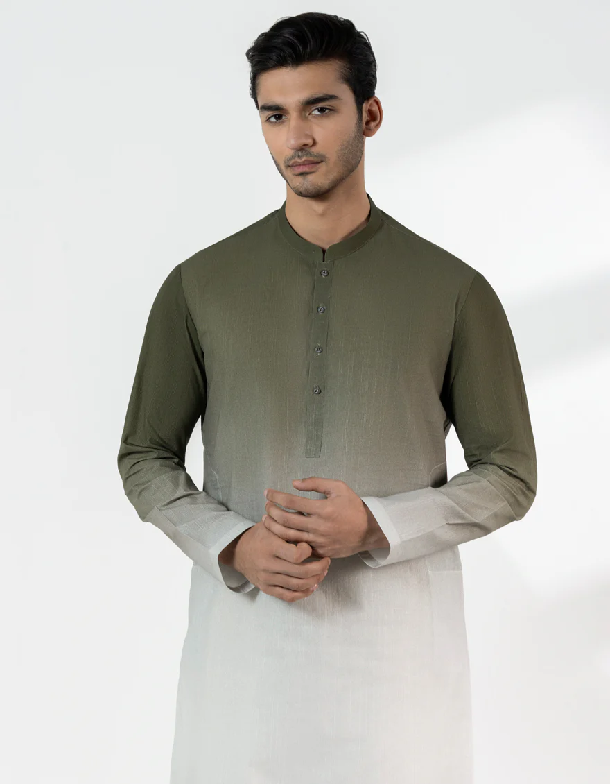 MEHNDI GREEN COTTON SHORT KURTA | JJSHK-S-47539/S25/JJ10100-PN - Image 2