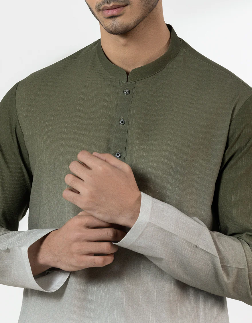MEHNDI GREEN COTTON SHORT KURTA | JJSHK-S-47539/S25/JJ10100-PN - Image 3