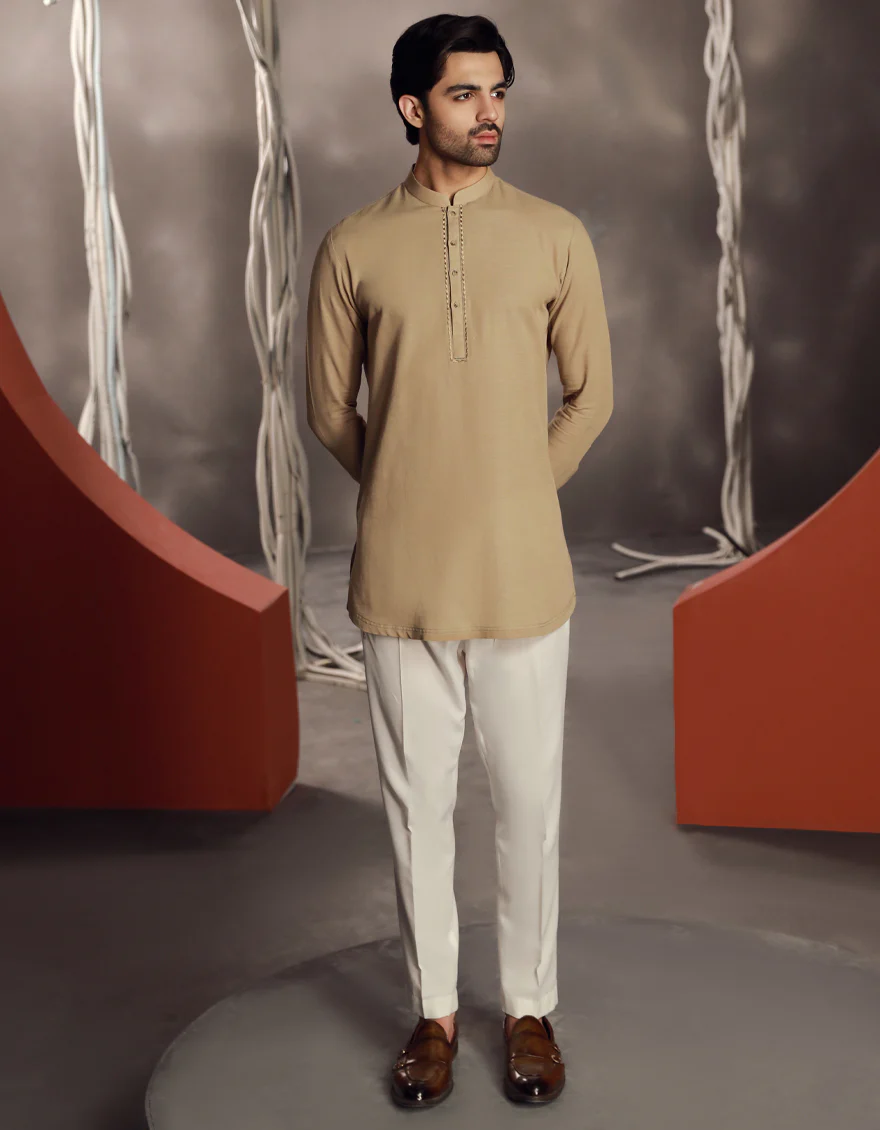 BEIGE COTTON SHORT KURTA | JJSHK-W-90483/S24/JJ9591-SF