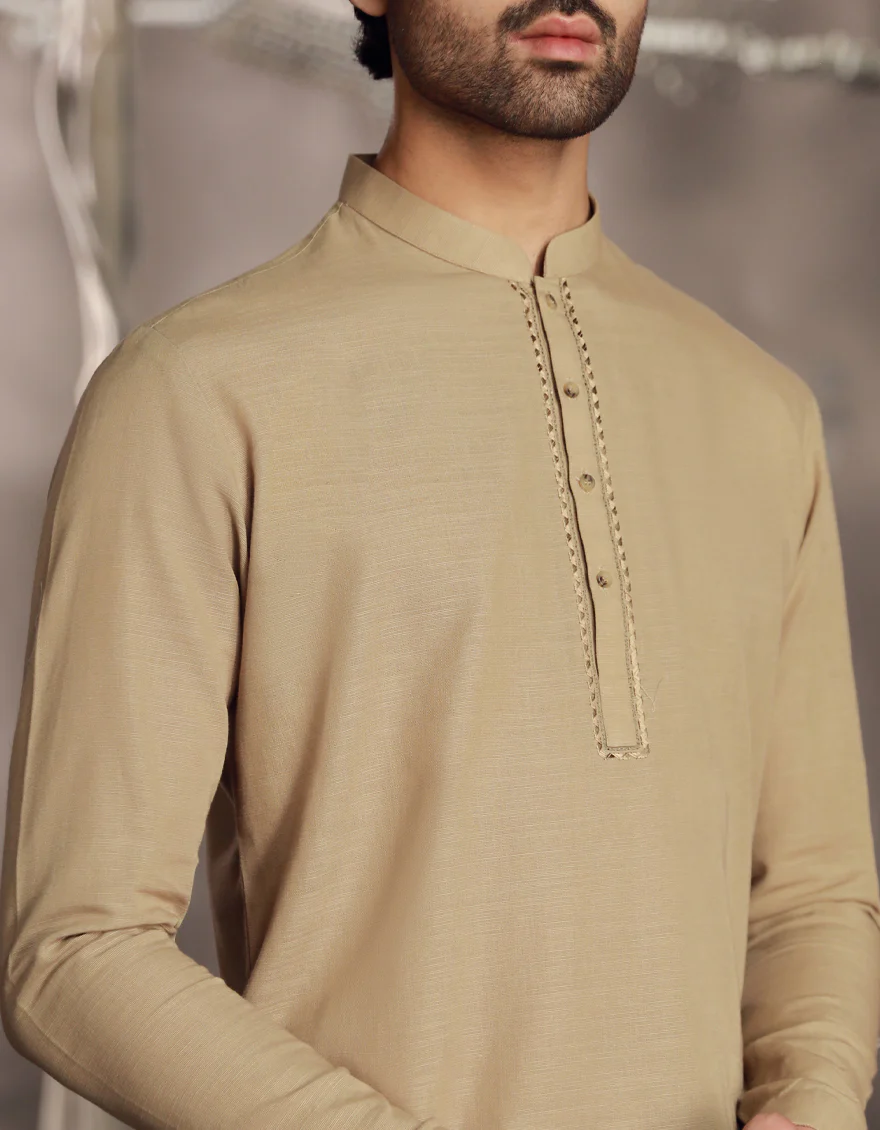 BEIGE COTTON SHORT KURTA | JJSHK-W-90483/S24/JJ9591-SF - Image 3