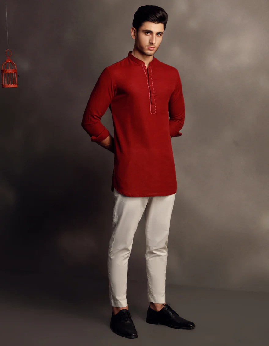 MAROON COTTON KURTA | JJSHK-W-90485/S24/JJ9591-SF