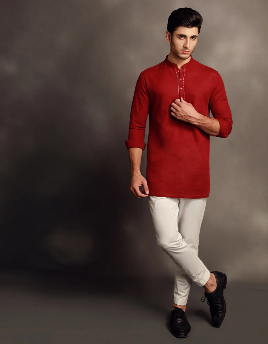 MAROON COTTON KURTA | JJSHK-W-90485/S24/JJ9591-SF - Image 3