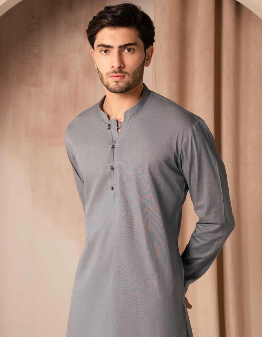 GREY COTTON SHORT KURTA TROUSERS | JJSHKP-A-50158/S25/JJ10023-CL - Image 2
