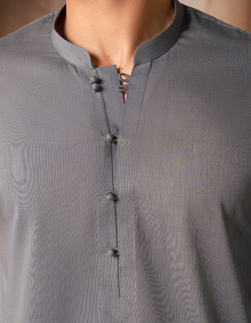GREY COTTON SHORT KURTA TROUSERS | JJSHKP-A-50158/S25/JJ10023-CL - Image 3