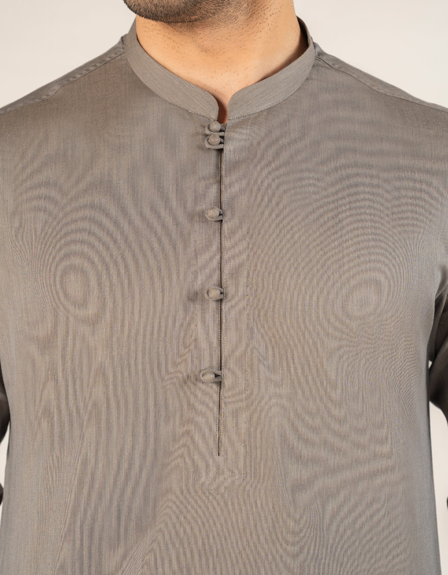 STONE GREY COTTON SHORT KURTA TROUSERS | JJSHKP-A-50160/S25/JJ10023-CL - Image 3