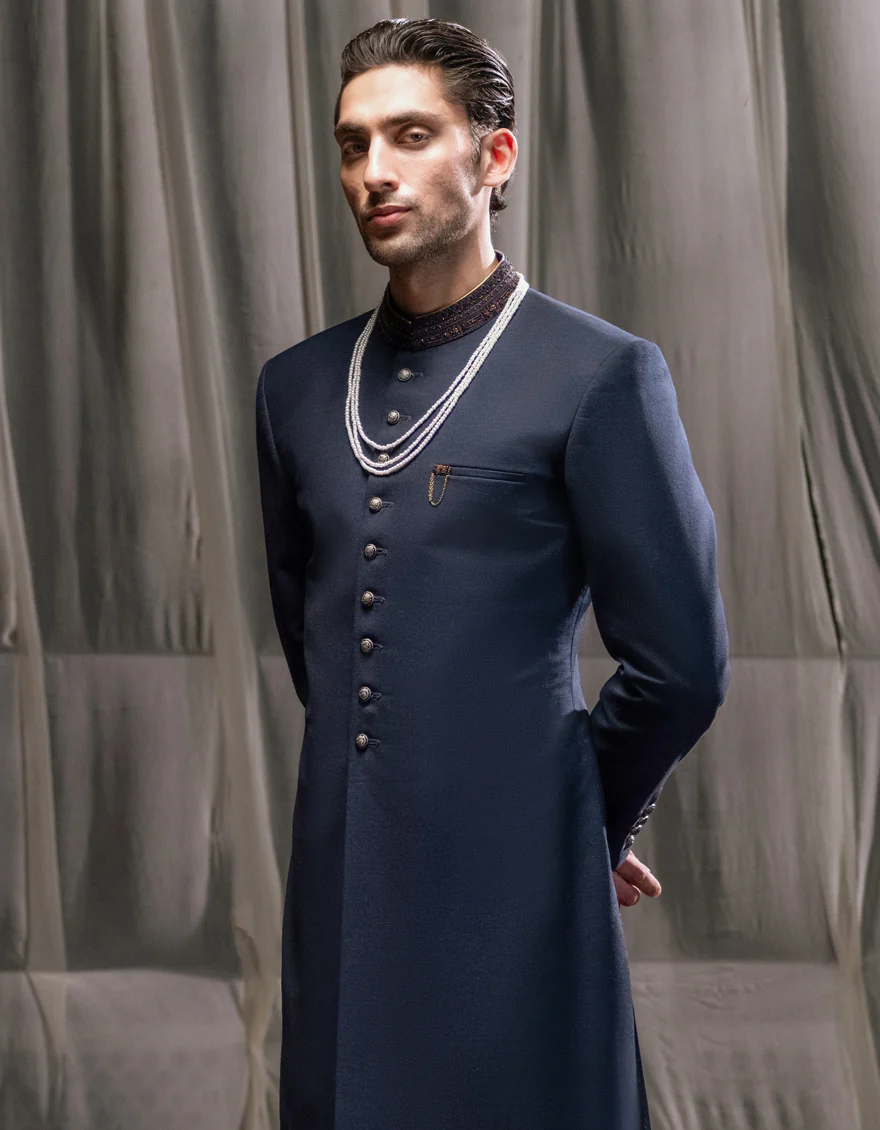 BLUE SUITING SHERWANI | JJSW-565/S24/JJ9258-FL - Image 2