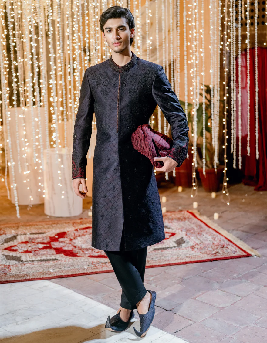 BLACK SHERWANI | JJSW-579/S24/JJ9186-FL