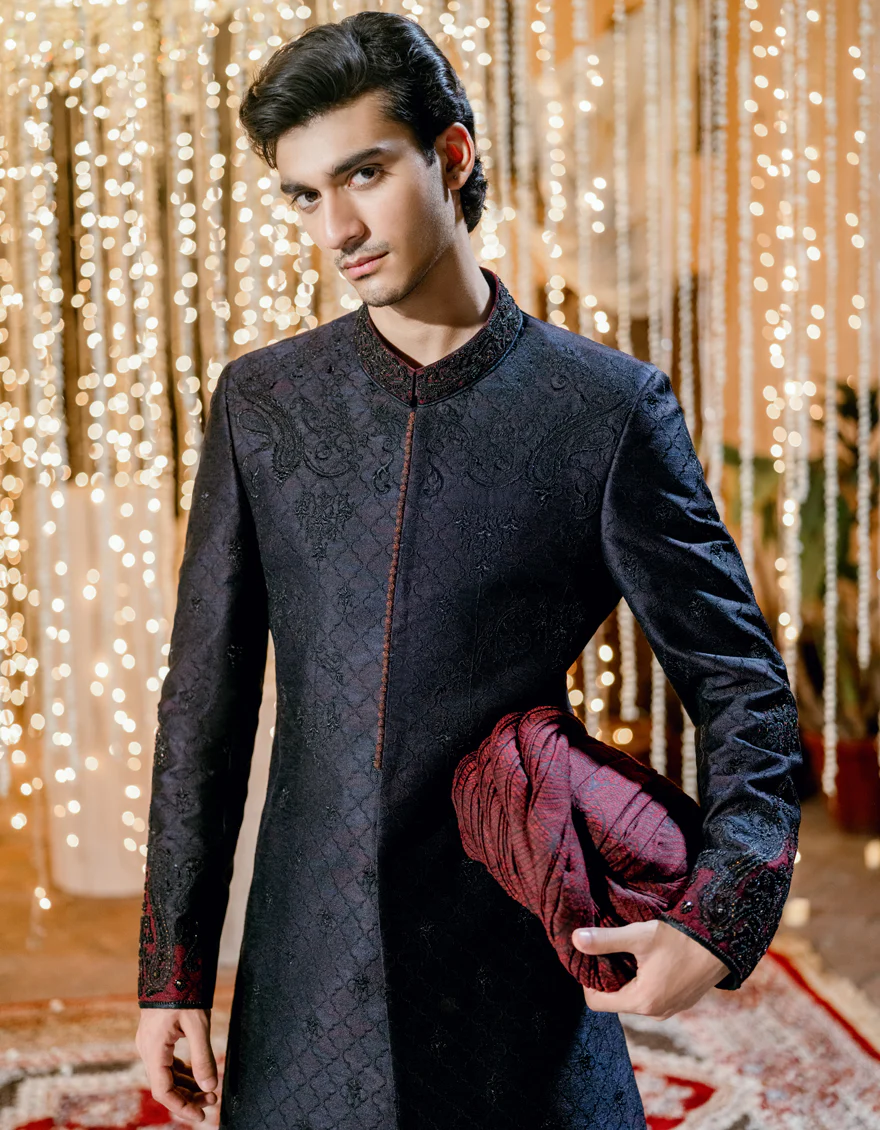 BLACK SHERWANI | JJSW-579/S24/JJ9186-FL - Image 2