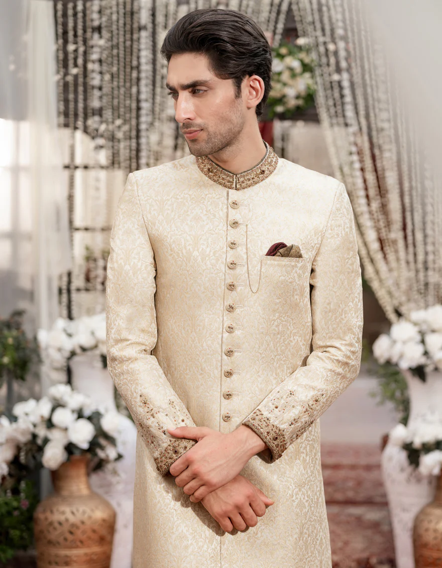 YELLOW BLENDED SHERWANI | JJSW-580/S24/JJ9193- - Image 2