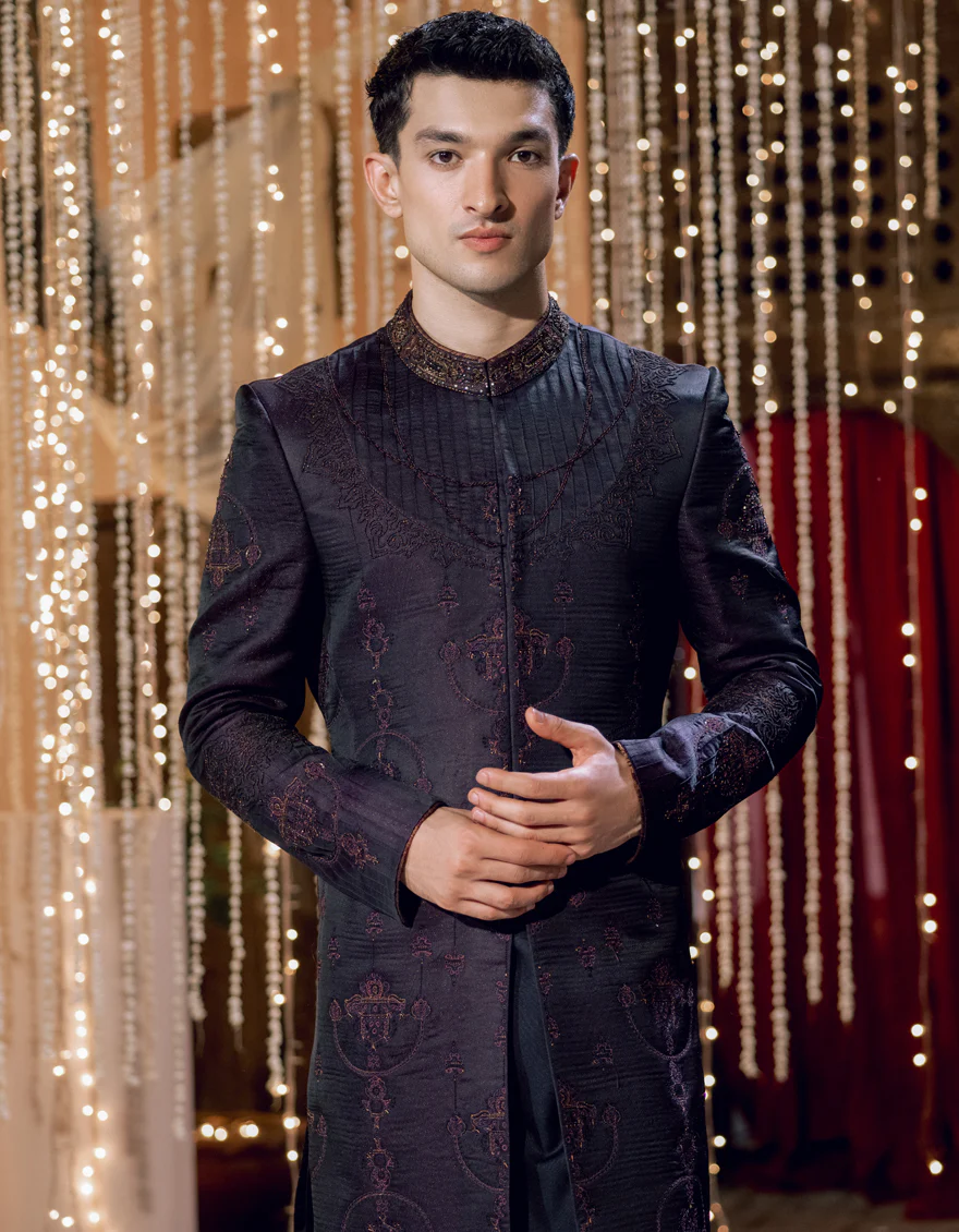 DEEP PURPLE BLENDED SHERWANI | JJSW-582/S24/JJ9191-FL - Image 2