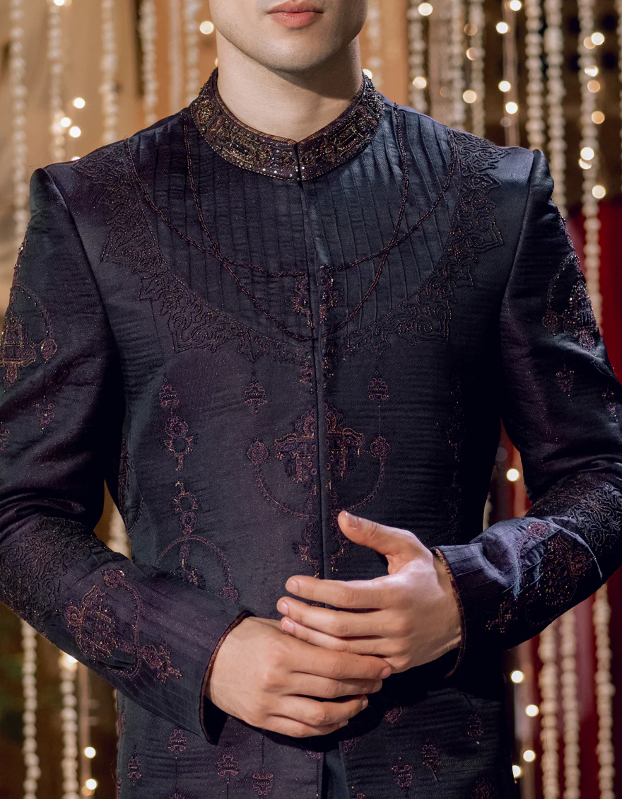 DEEP PURPLE BLENDED SHERWANI | JJSW-582/S24/JJ9191-FL - Image 3