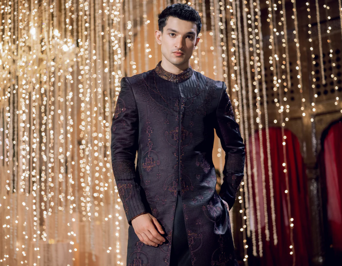 DEEP PURPLE BLENDED SHERWANI | JJSW-582/S24/JJ9191-FL - Image 4