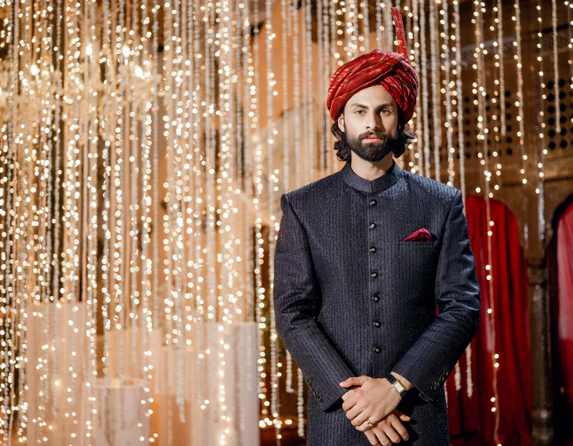MIDNIGHT BLUE BLENDED SHERWANI | JJSW-583/S24/JJ9191-FL - Image 5
