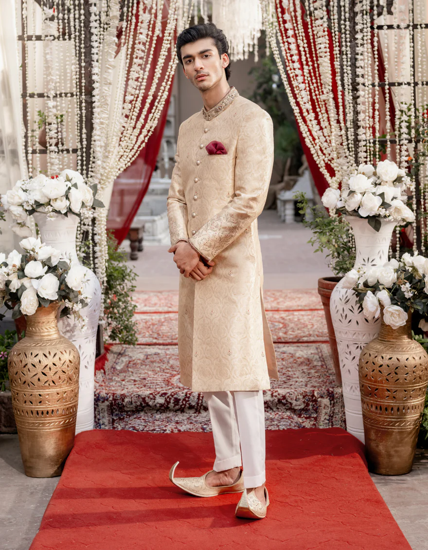GOLD BLENDED SHERWANI | JJSW-585/S24/JJ9185-FL - Image 2