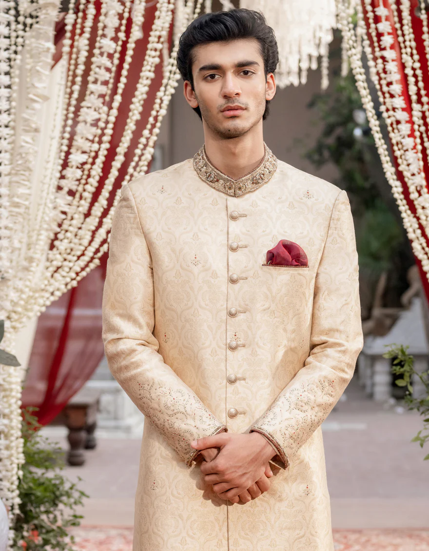 GOLD BLENDED SHERWANI | JJSW-585/S24/JJ9185-FL - Image 3